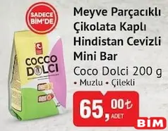 COCO DOLCİ MEYVE PARÇACIKLI ÇİKOLATA KAPLI HİNDİSTAN CEVİZLİ MİNİ BAR 200 G - BAYRAM ŞEKERİ/ÇİKOLATASI